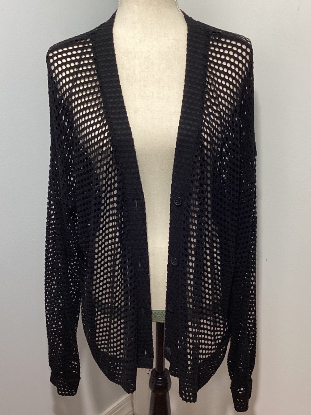 NWT BOBEAU 2X OPEN KNIT BLACK CARDIGAN BUTTON FRONT